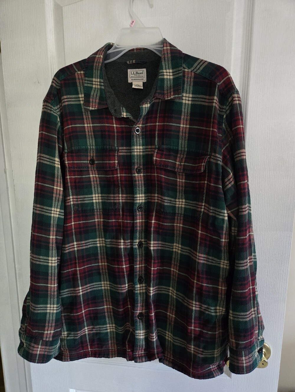 L.L. Bean Heavyweight Flannel Outerwear Mens Size Large Green Red White Lined
